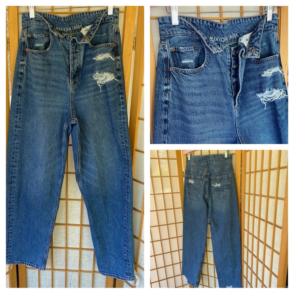 American Eagle Distresses High Rise Button Fly Jeans SZ 6 Short